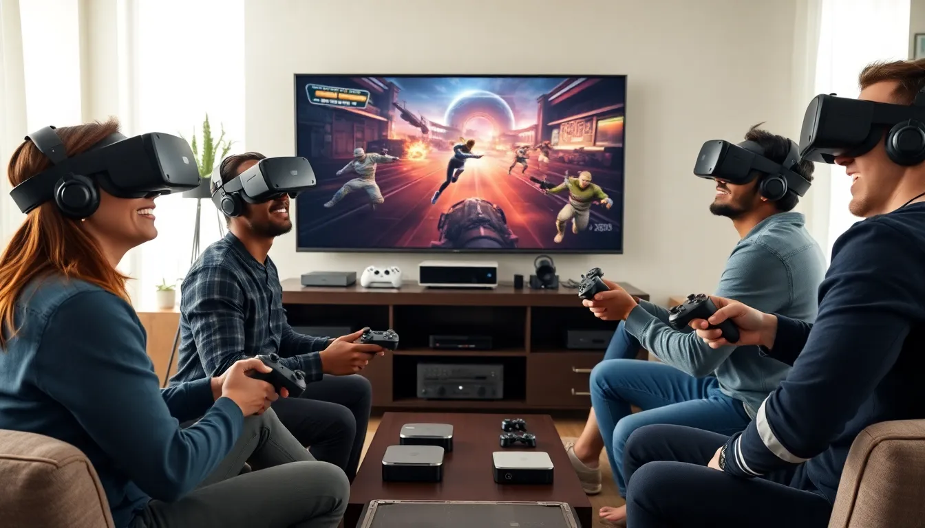 diverse gamers experiencing Xbox Virtual Reality in a modern setting.